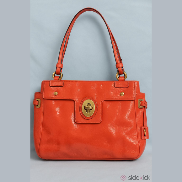 Coach Peyton Patent Leather Satchel Carryall Coral handbag...